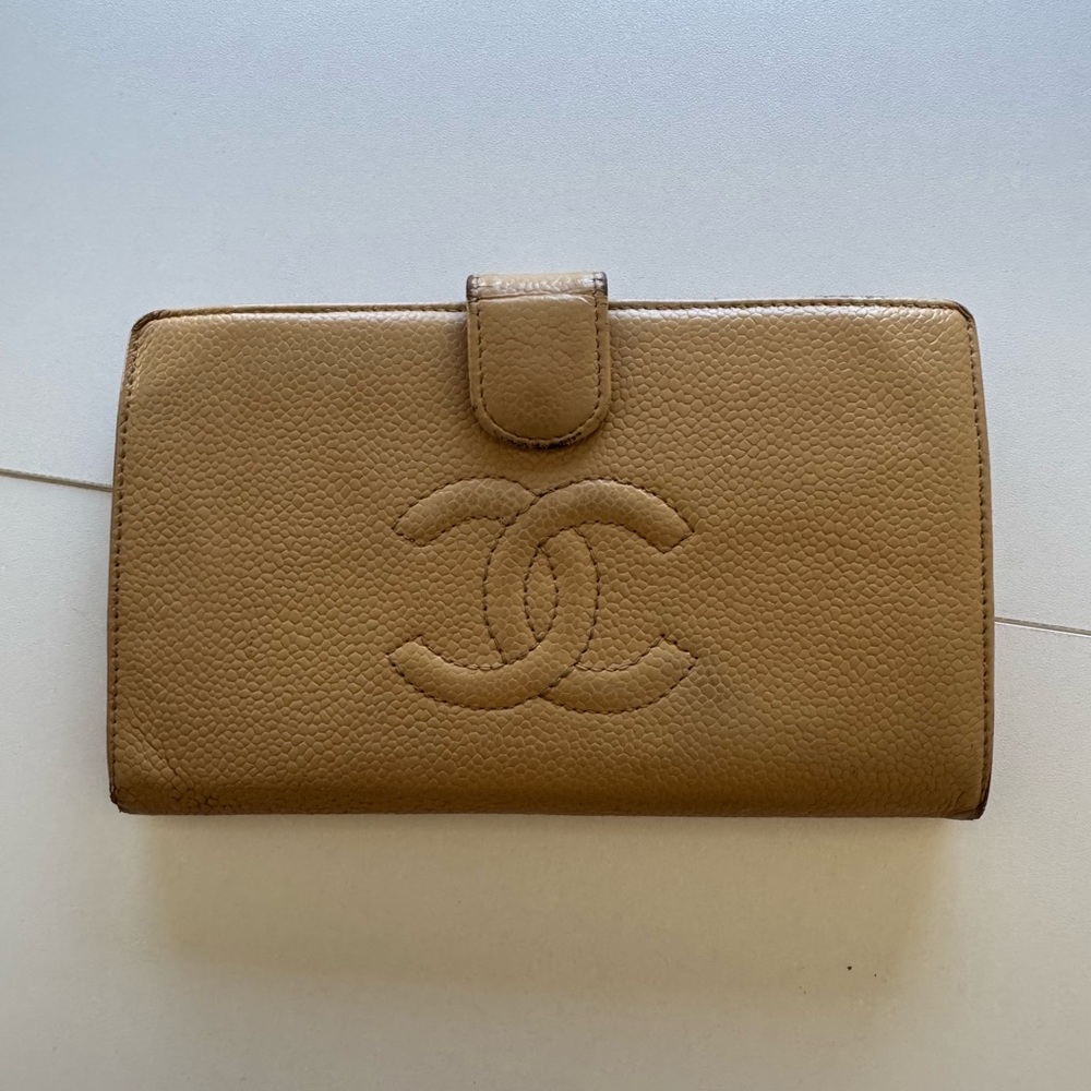 Chanel Beige Leather Long Wallet